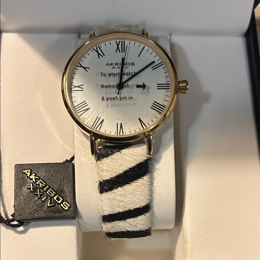 Akribos Gold Watch with Zebra Strap